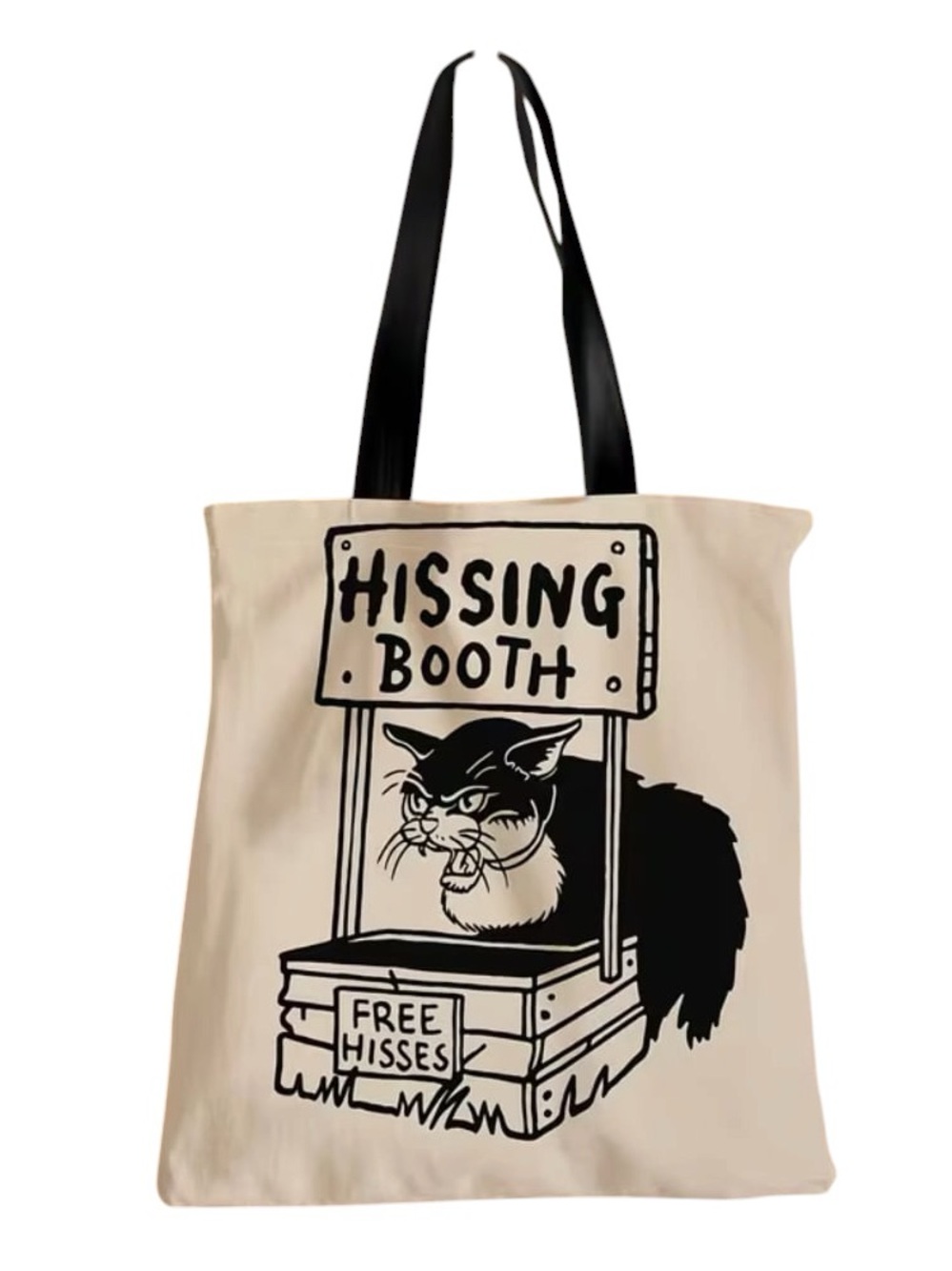 Cat 'Hissing Booth' Graphic Tote Cream and Black